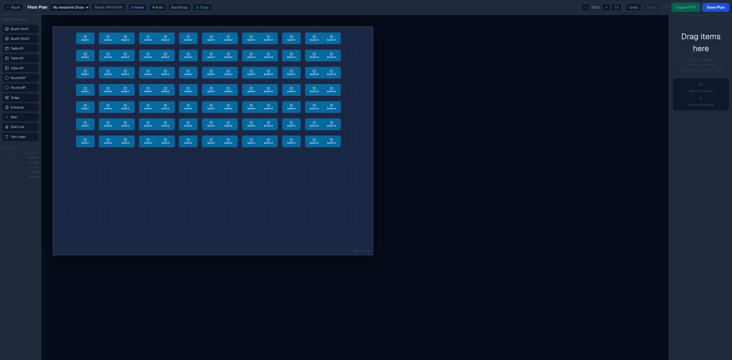 Interactive event floor plan builder in Hobby Handler