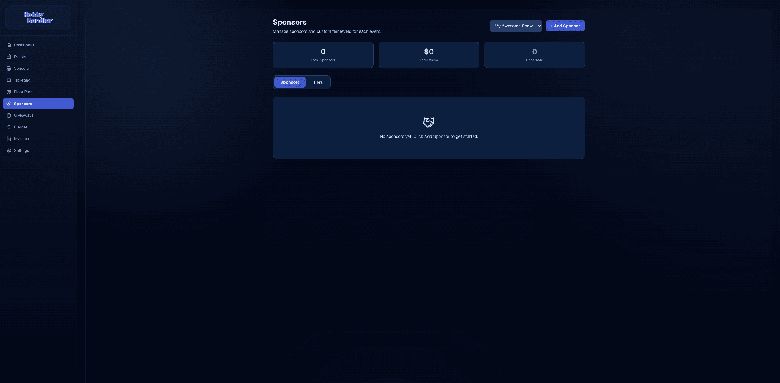Sponsor management interface in Hobby Handler